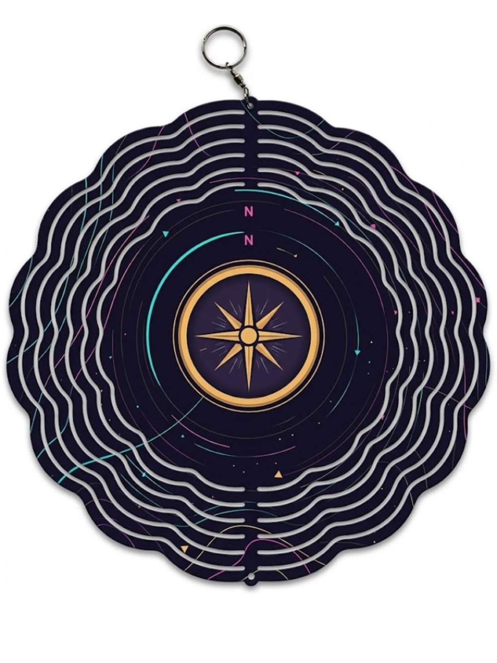 10" Black Compass Topographic Kinetic Wind Spinner - Metal Hanging Yard Decor